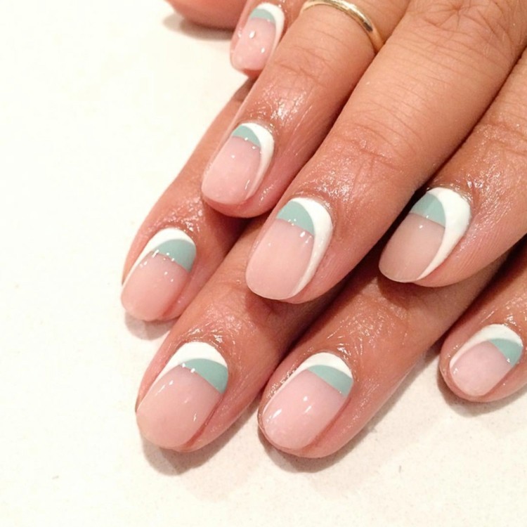 Nail Design Galeria de Imagens Primavera-Pastel-Tons-Menta Verde-Pele-Cor-Nu-Branco