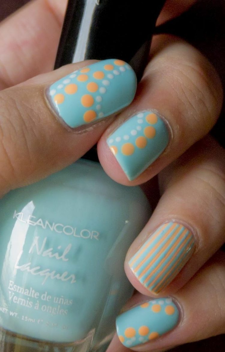 Nail Design Picture Gallery Spring-Elegant-Party-Stylish-Blue-Orange-Stripe-dots