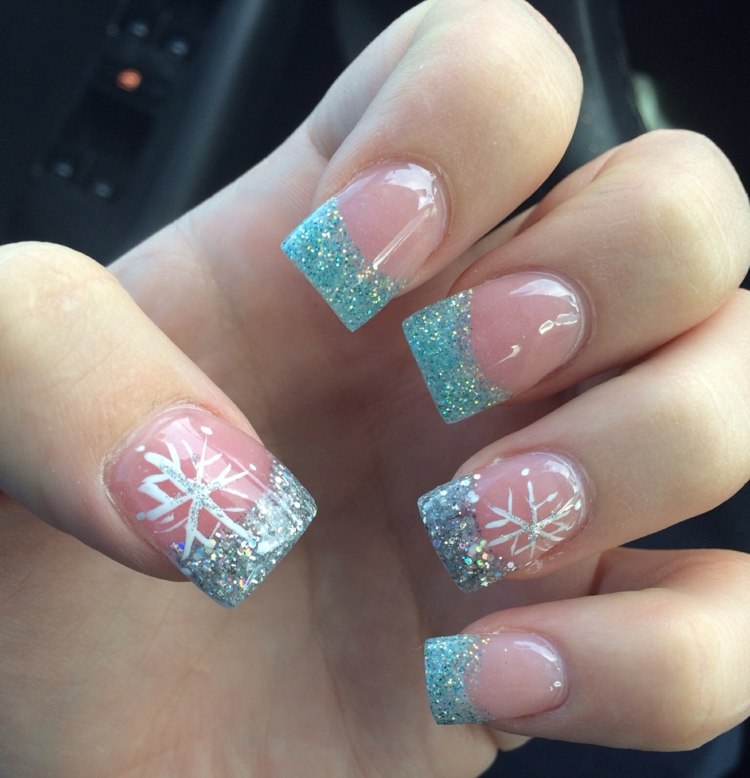 nail-design-picture-gallery-winter-snowflakes-french-glitter-light-blue