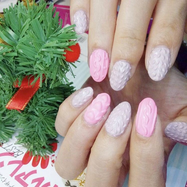 design de unhas-inverno-tricô-unhas-tendência-tons de rosa