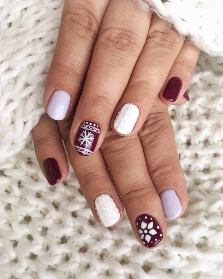 Nail-Design-Winter-Christmas-Knitting-Pattern-Flocos de Neve