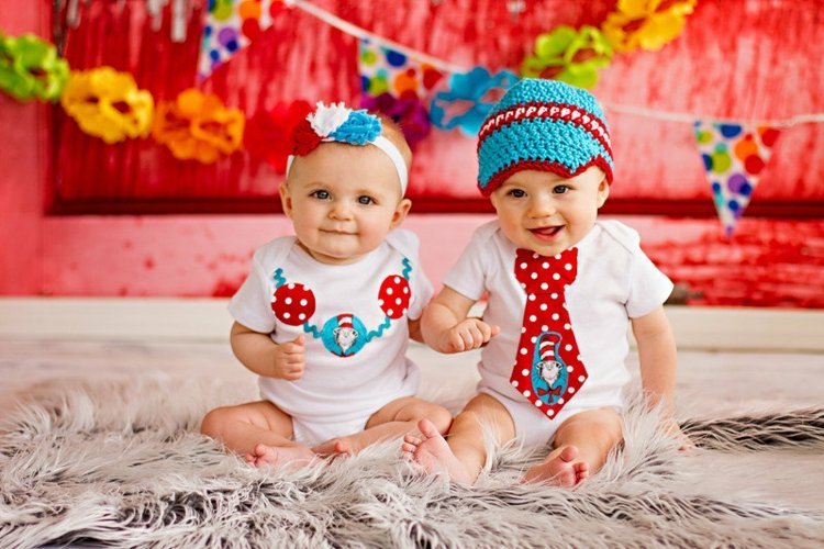 Nomes de gêmeos bebês-irmãos-meninas-meninos-boné-gravata-festa de aniversário
