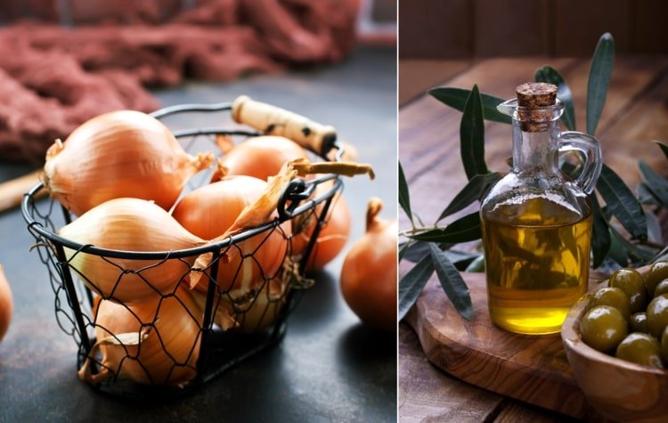 Alimentos para diluir o sangue, como cebola e azeite de oliva, em uma dieta balanceada