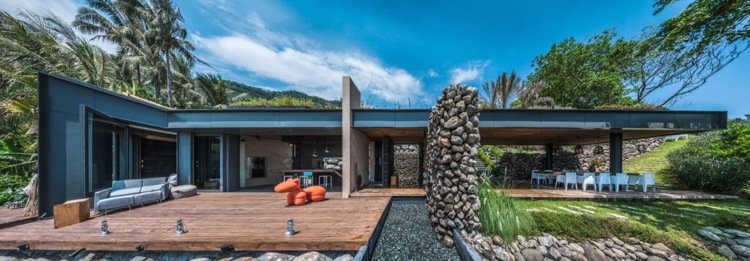 Pedras naturais e pedregulhos -modern-arquitetura-casa-exótica-palmeira-terraço