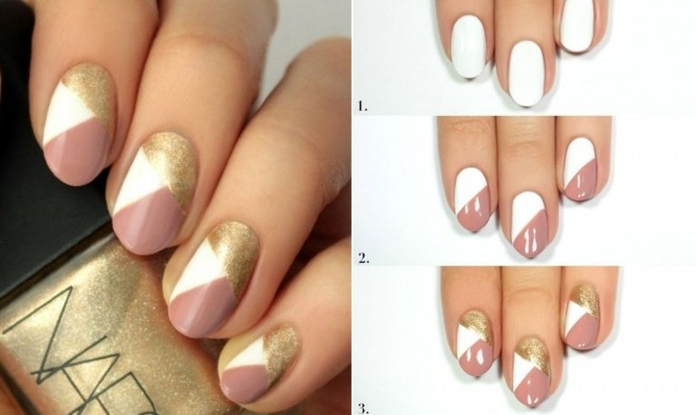 Pintando unhas com ideias de motivos geométricos com camadas para iniciantes