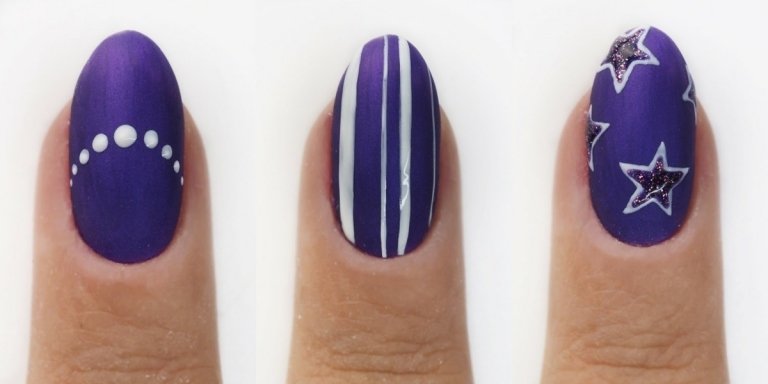 Nail art fácil para iniciantes com pontos, linhas e estrelas