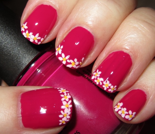 francês-manicure-flores-vermelho-branco