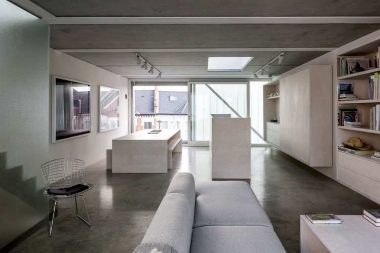 tectos baixos monocromático-mobiliário-minimalista-cozinha-branco