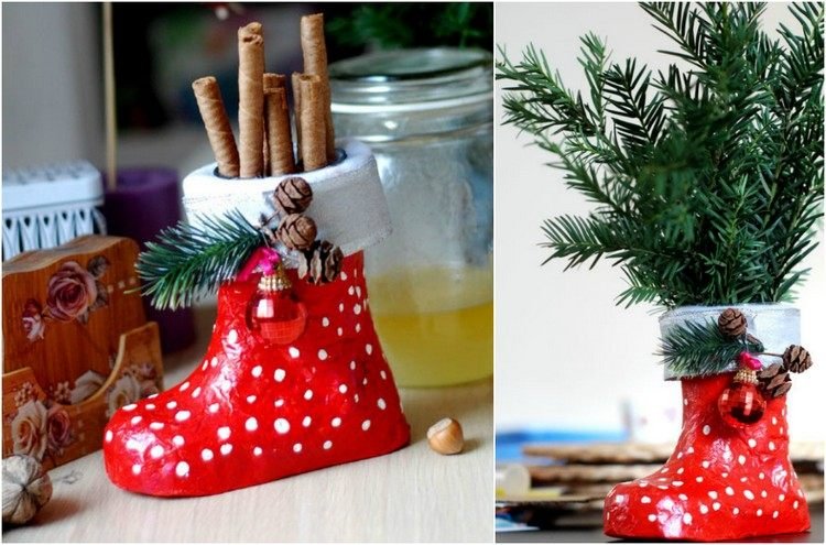 Botas do Papai Noel consertar papel mache-decoration-candy-fill-christmas