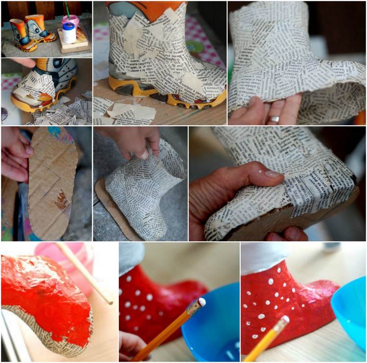 Botas do Papai Noel consertar papel mache-instruções-pintura-decoração-ideia