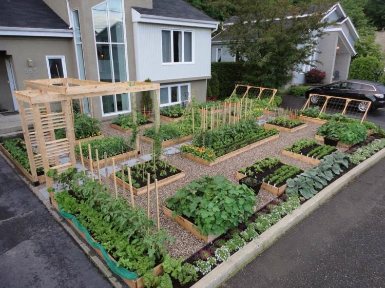 Criar-cozinha-jardim-cascalho-jardim caminhos-horta de vegetais-jardim de madeira na frente