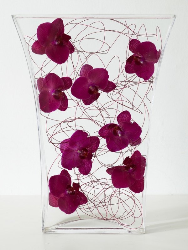 Vaso roxo com ideias de decoração de orquídeas