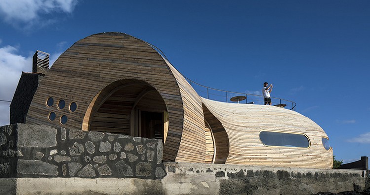 arquitetura orgânica-madeira-janelas circulares