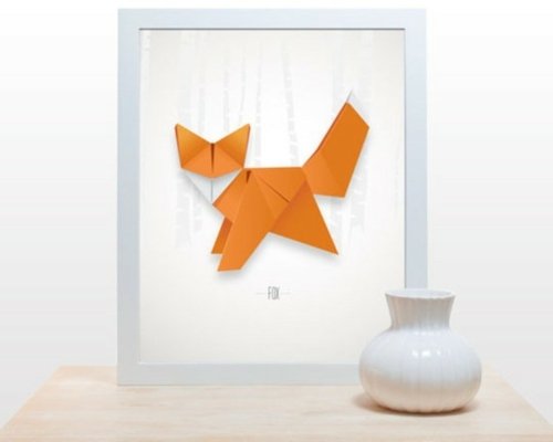 Criativo design de parede berçário origami raposa