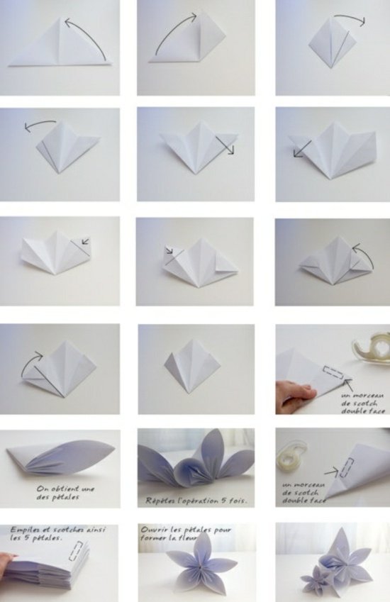 Origami dobrar instruções para fazer flores