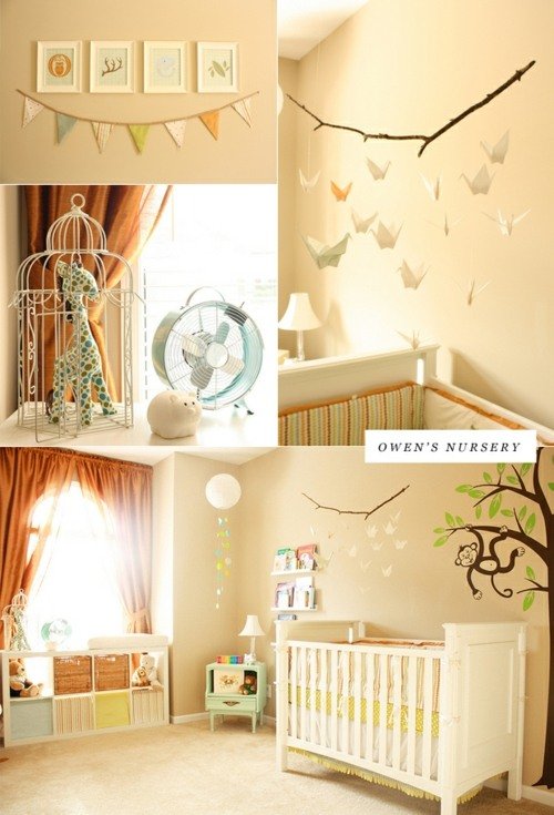 design de parede de origami de quarto de bebê fofo