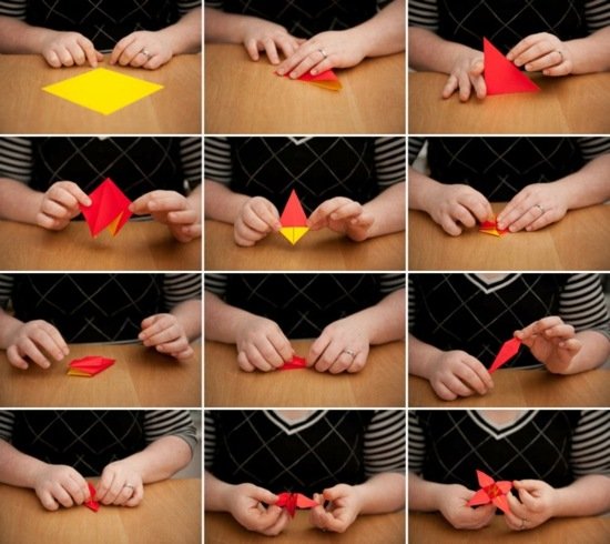 Instruções para dobrar flores de origami