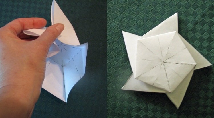 origami-natal-estrela-dobramento-instruções-cinco-pontos-linha pontilhada-segurar-dobrar-papel criativo