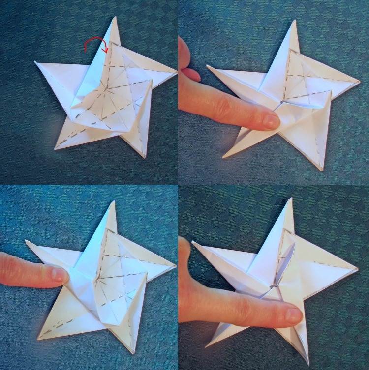 origami-natal-estrela-dobramento-instruções-cinco-pontos-linha pontilhada-manter-dobrar-preciso