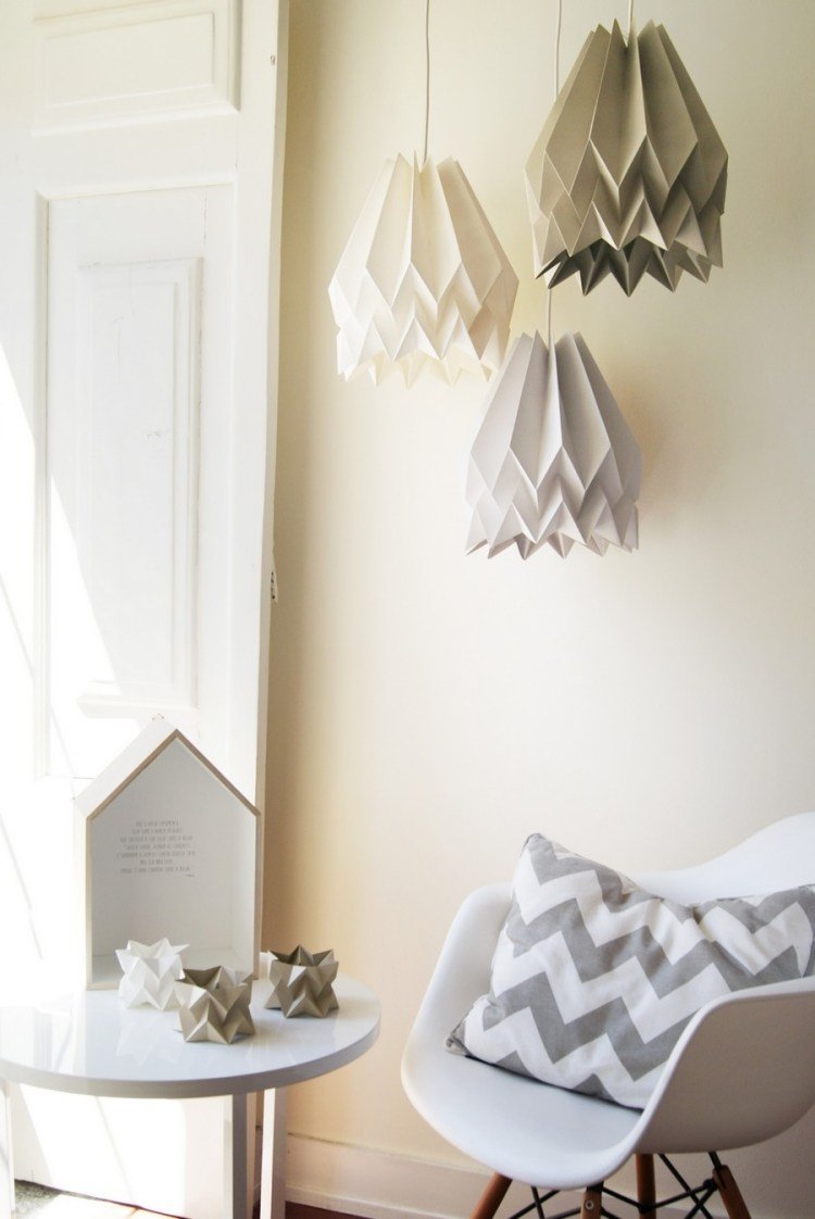 Lâmpada de origami dobra -diy-pendente da lâmpada-lâmpada-abajur-cinza-branco-dobra