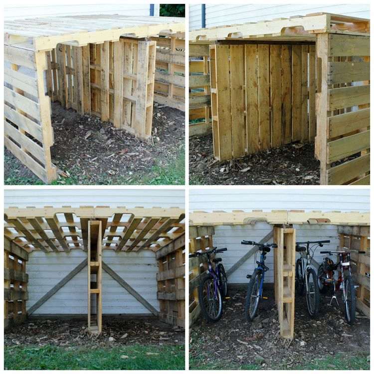 Idéias fáceis de DIY para garagens de bicicletas feitas de paletes