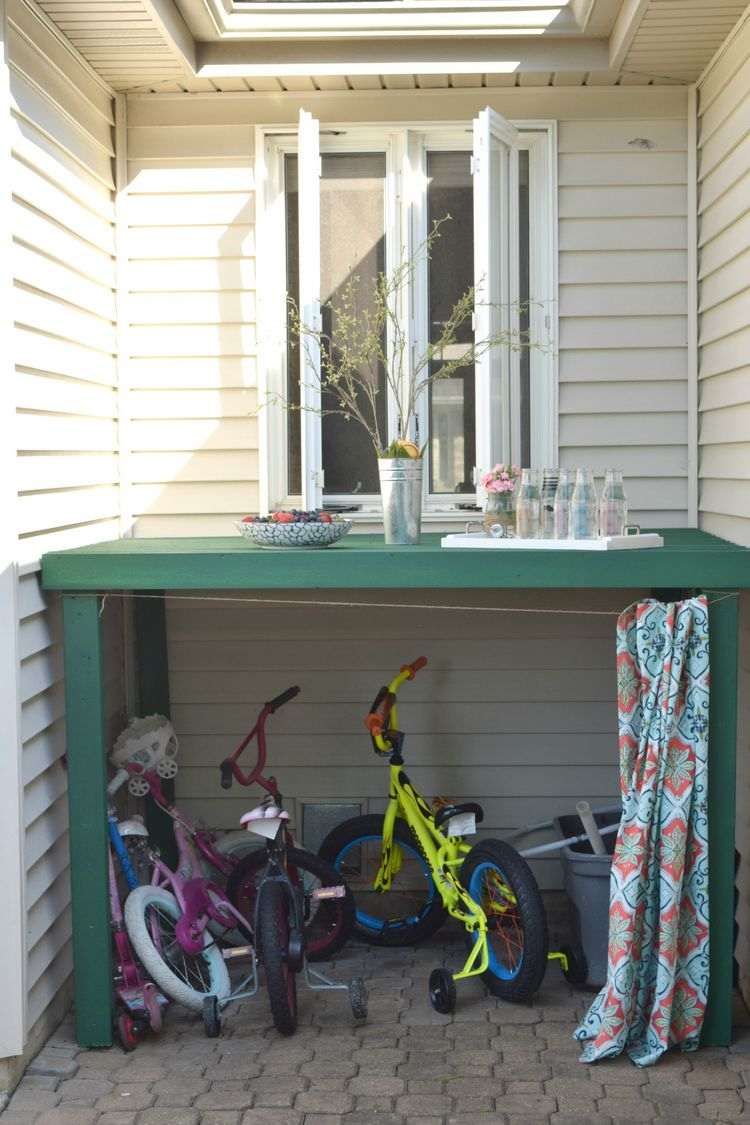 Ideias para garagem de bicicletas para upcycling de mesa de bicicletas infantis