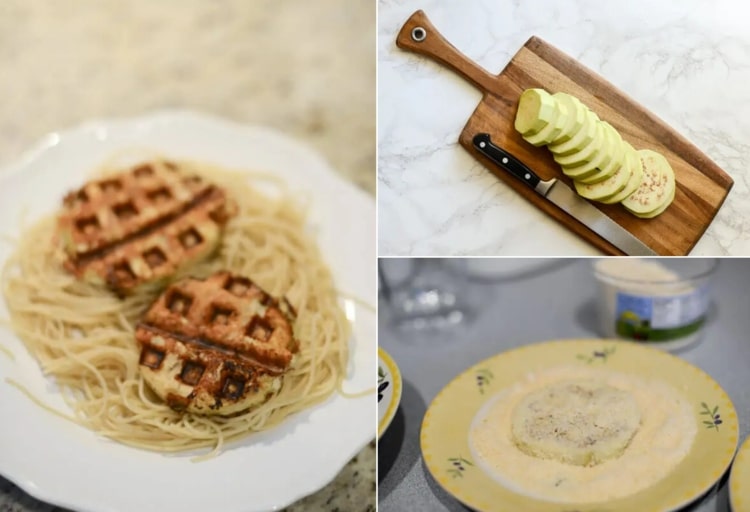 Receitas de waffles de ferro para berinjela ou abobrinha ao parmesão