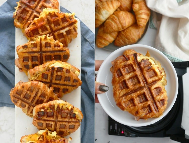 Coloque os croissants por cima e asse no ferro como um sanduíche