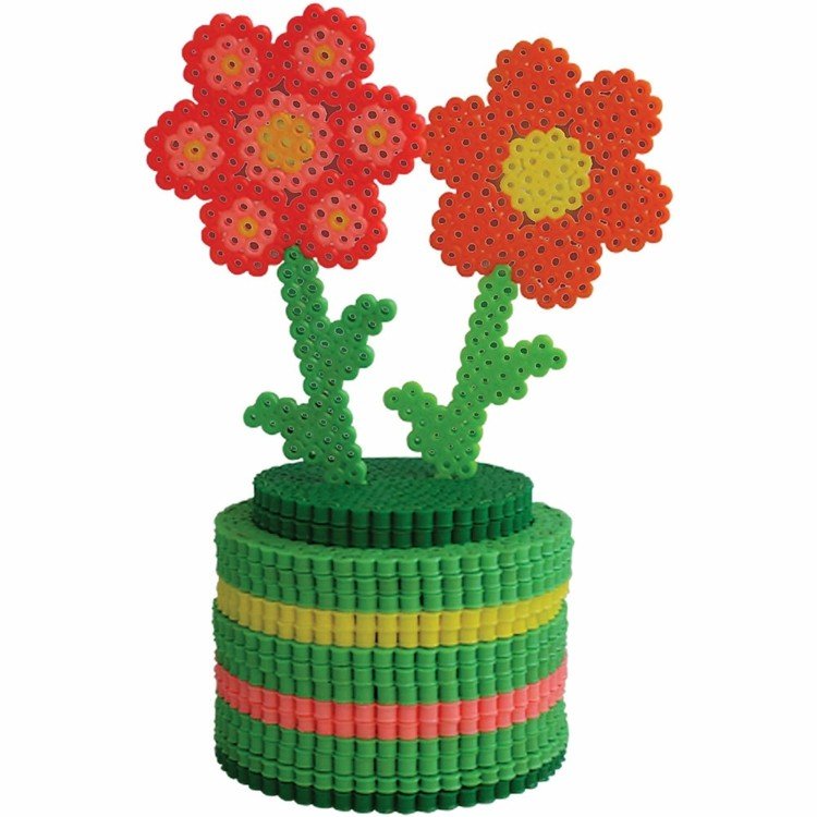 Decoração de Páscoa 3D com pérolas de perler - instruções de flores em vasos de flores