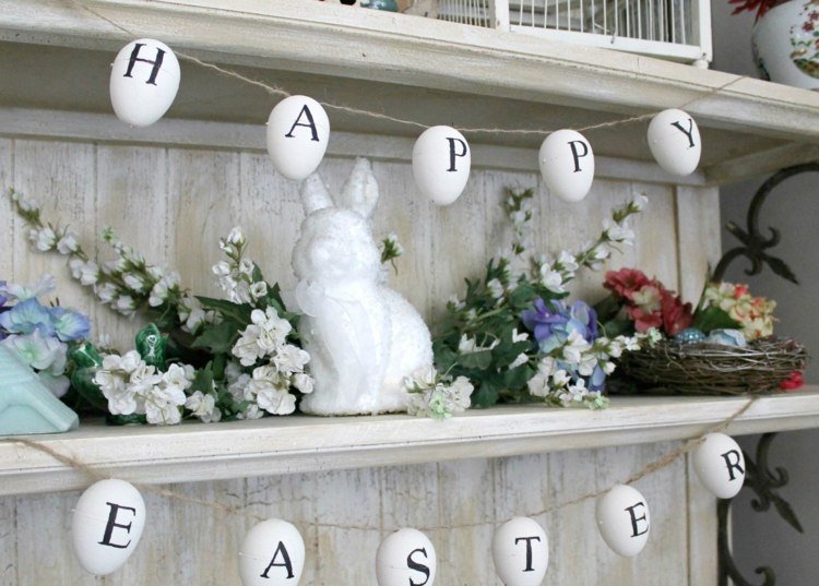 Decoração de Páscoa mexer em ovos de páscoa, letras, ideia, prateleira, coelho, figura