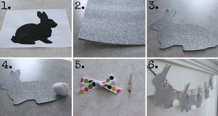 Decorações de Páscoa mexer glitter rabo de papel enchimento instruções guirlanda