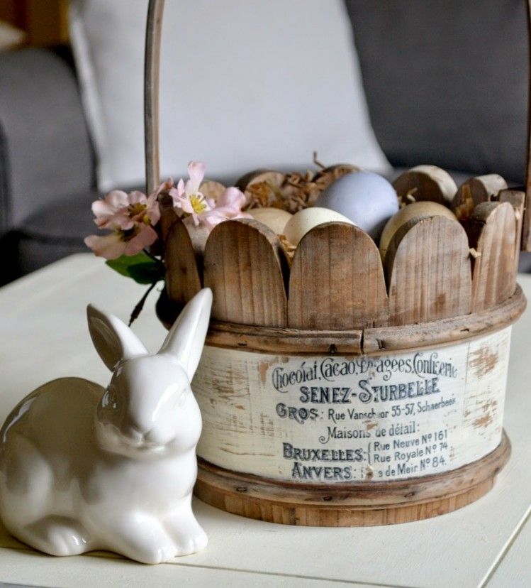decoração de páscoa feita de madeira cesta de páscoa-ideia-estilo rústico-ovos de páscoa