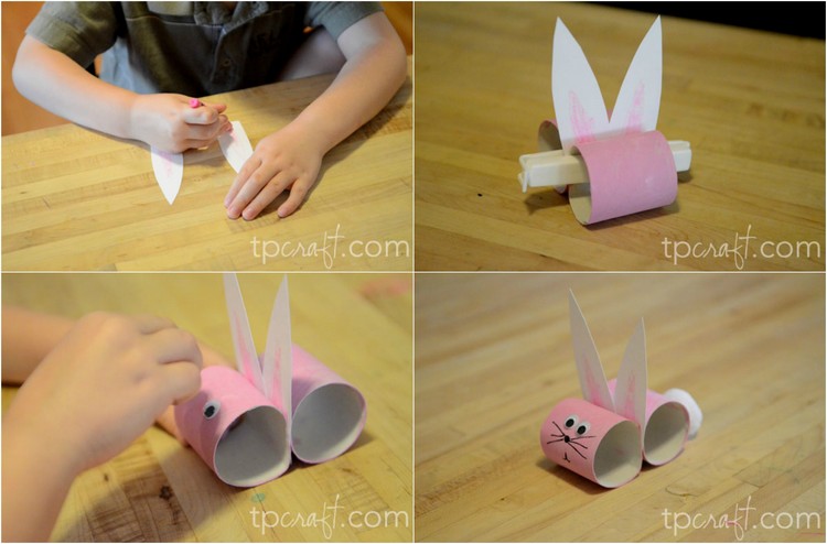Decorações de Páscoa mexer idéias-coelhinhos da páscoa-rolos de papel higiênico-crianças