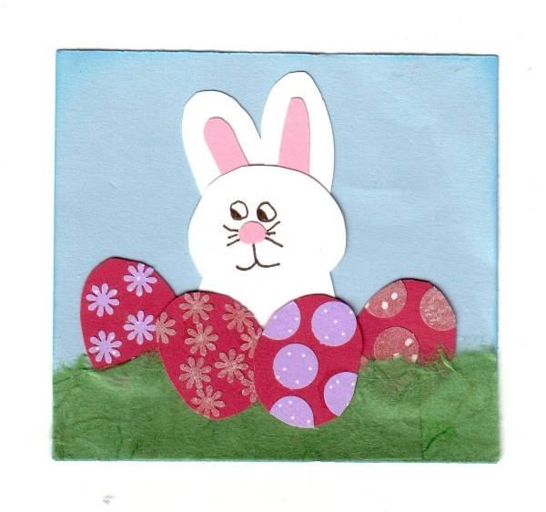 cartão crianças podem mexer ovos coelho humor feliz