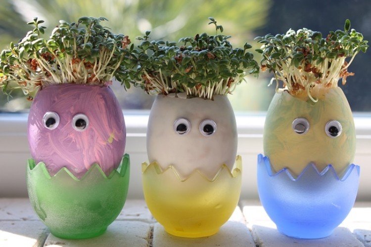 Presentes de Páscoa da Tinker - olhos de ovo de agrião - mexer no vaso