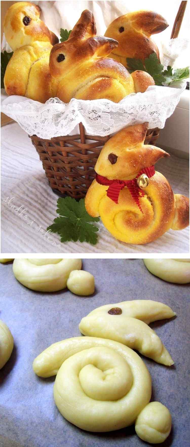 Pão em forma de coelho assado para presentes de Páscoa