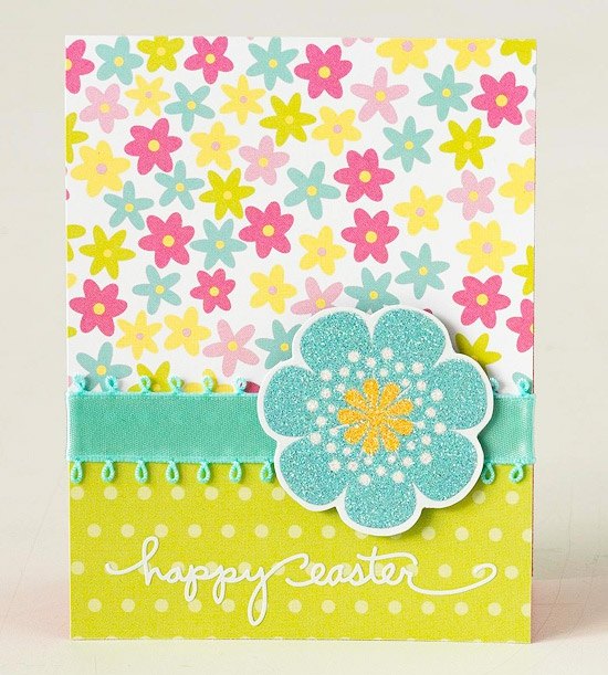 Cartão de Páscoa para crianças, ideias de artesanato, flores azuis amarelas