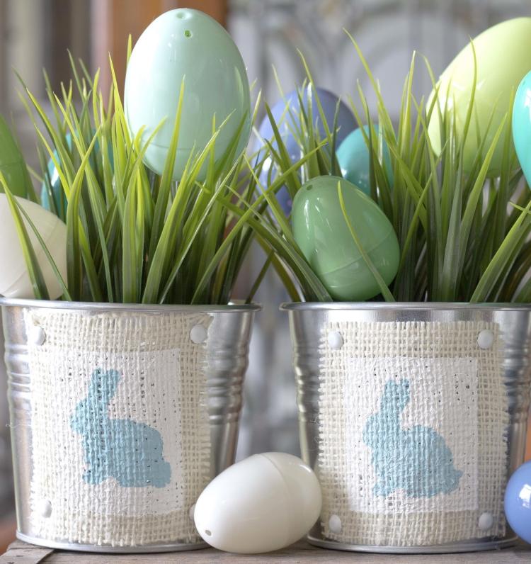 Easter-craft-ideas-make-vases-baldes-grama-artificial-coelhinhos da páscoa