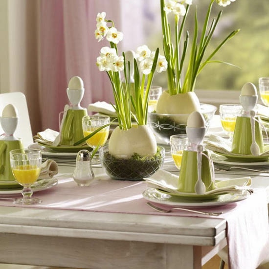 ideia de decoração de mesa verde Páscoa