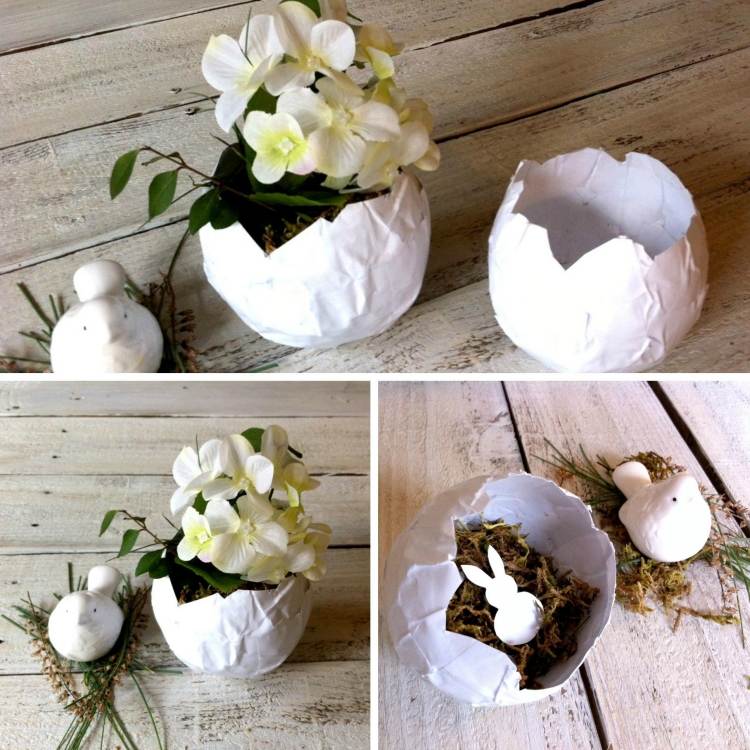 Páscoa ninho-consertar-faça-você-mesmo-papel-musgo-papelão-flor-mesa-decoração-branca