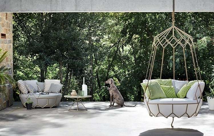 outdoor-jardim-móveis-coleção-gravidade-sofá-cadeira suspensa mesa lateral
