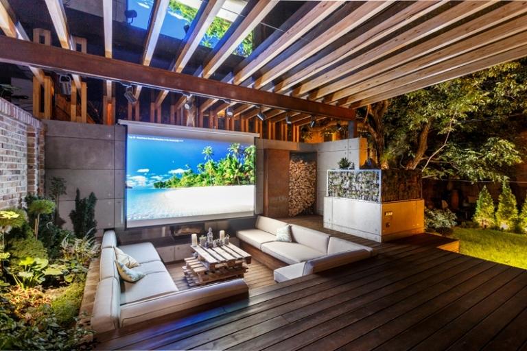 lounge projetor outdoor entretenimento canopy pergola moderno