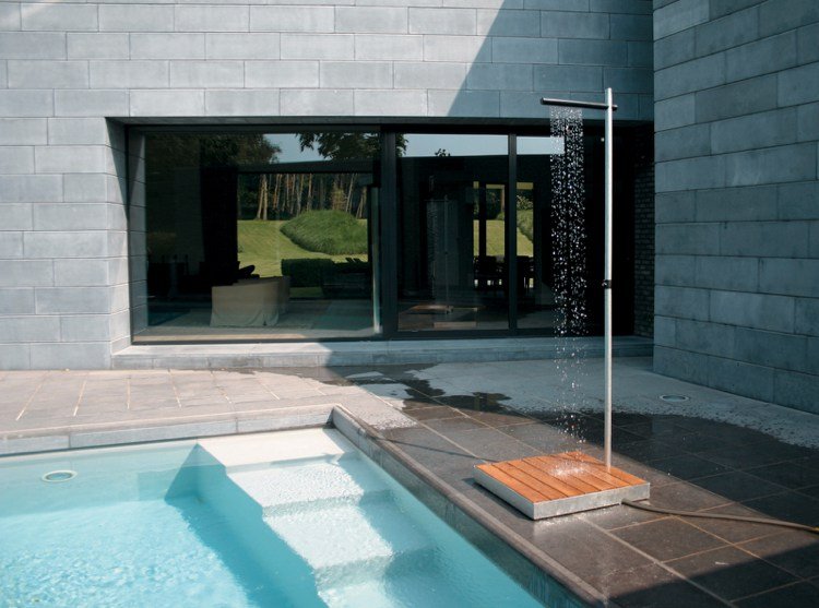lounge-móveis-ao ar livre-acessórios-design-chuveiro-piscina-jardim-aço inoxidável-madeira