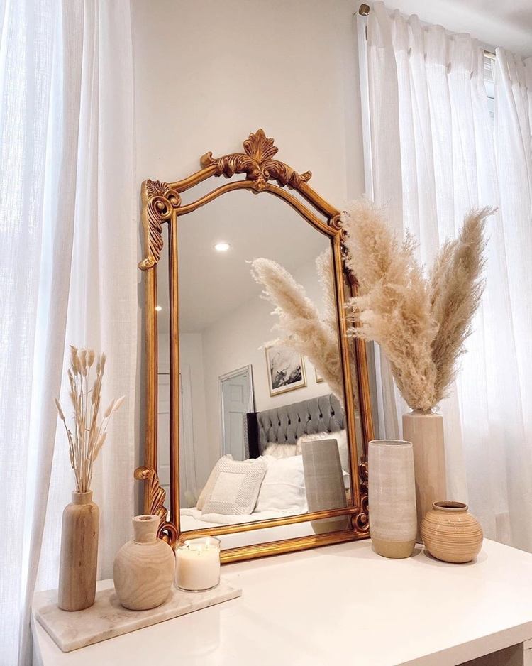 ideias de decoração com grama de pampa para o quarto