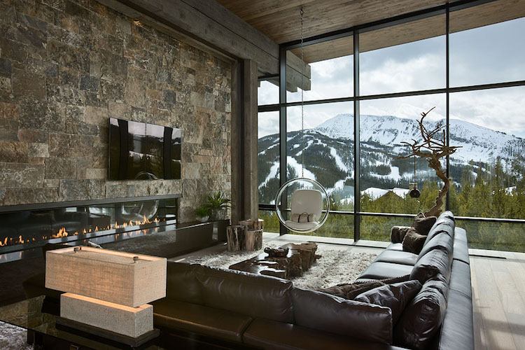 Panorama-janela-destaque-montanhas-panorama-estilo country-revestimento de parede de pedra natural
