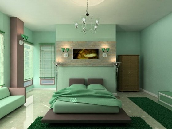 quarto verde-frio do que a cor da parede