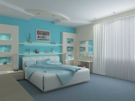 iluminação de parede em azul claro na sala de estar