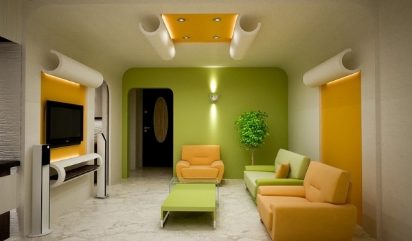 minimalista-interior-pintura-verde-couro-móveis