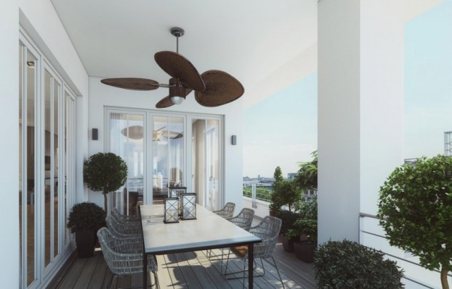 Penthouse-apartamento-Berlim-projeto-3d-varanda-mesa de jantar-cadeiras de vime