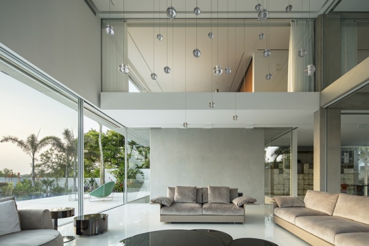 d3 casa sala de estar área de estar em tons naturais luzes pendentes
